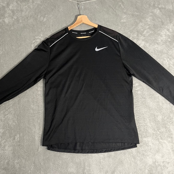 Nike Running Dri Fit Long Sleeve Mens (L) T Shirt Black Athletic Activewear Top - Picture 1 of 9